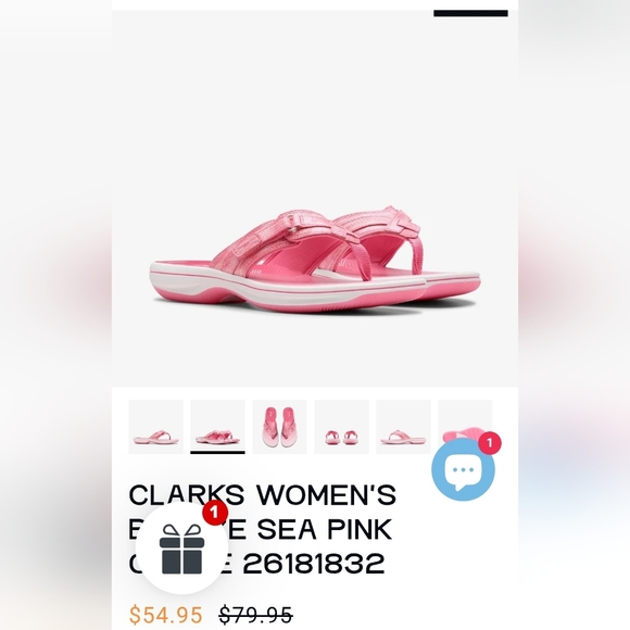 Clarks Pink Cloudsteppers Slip-On Thong Sandals - Picture 2 of 8